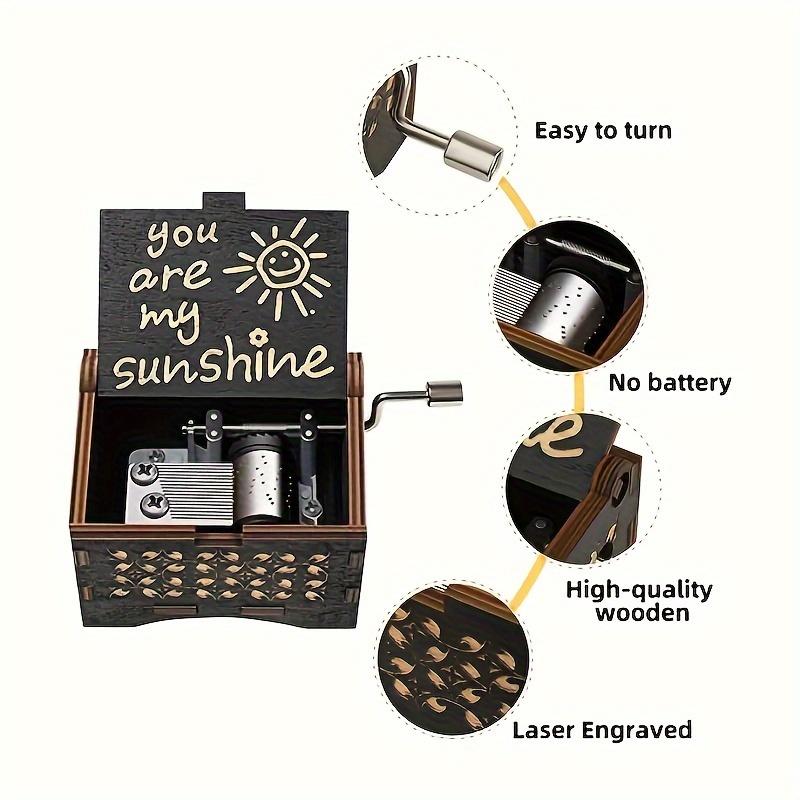 1pc You Are My Sunshine Music Box, Gifts For Mom, Hand Crank Wooden Vintage Laser Engraved Small Music Box, Gifts For Birthday Anniversary Wedding Valentine New Year, Home Room Desk Office Tabletop Decor