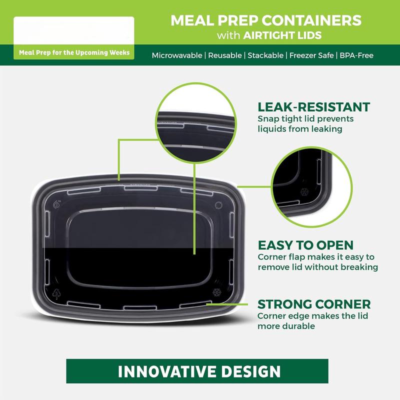 [50 Pack] Meal Prep Containers, 1 Compartment Food Storage Containers with Lids, Bento Box, BPA Free, Stackable, Microwave Dishwasher Freezer Safe (16 oz) Disposable