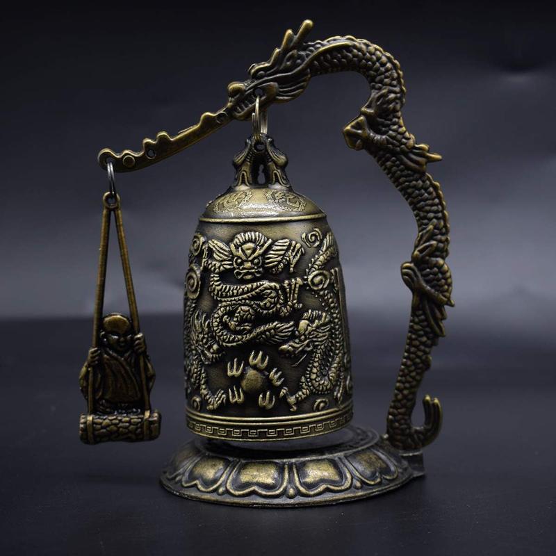 Vintage Good Luck Bell Fengshui Dragon Bell Buddhist Collectible Ornament Meditation