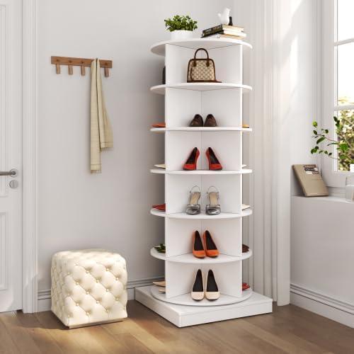 360° Rotating Shoe Rack Tower Spinning Shoe Display  Revolving Round Carousel Shoe Storage Organizer for Vertical Handbag Shoe Closet