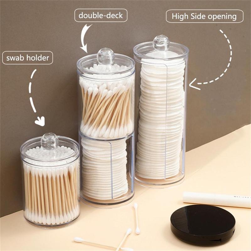 Clear Makeup Cotton Jar with Lid, 1 2 Counts Round Pads Swab Makeup Cotton Storage Canister, Desktop Storage Box for Bathroom Home Hotel Office Dormitory, 2024 Storage Organizer