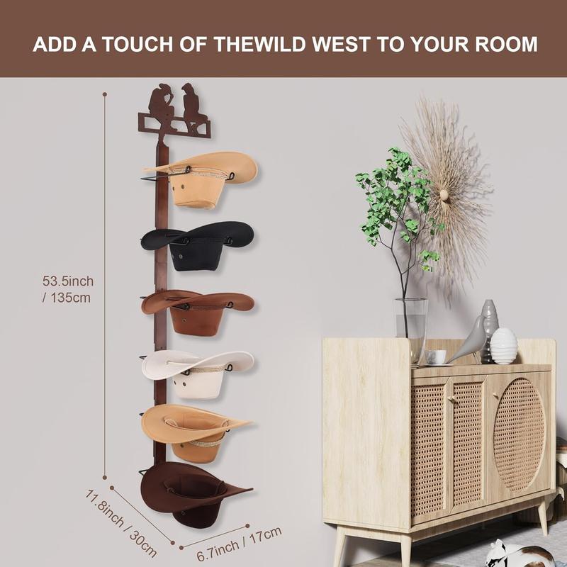 Cowboy Hat Rack Holder for Wall - Wild Western Style Design Hat Organizer with 6 Hat Hooks for Wall Mount, Hat Stand and Hanger for Storage and Organization (Cowboy Lover)