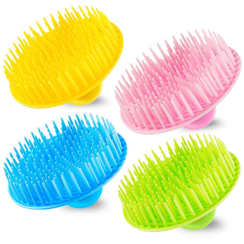 4Pack Hair Scalp Exfoliator Brush Dandruff Cleaning Brush, Flexible Scalp Massager Brush, Shower Scalp Shampoo Brush for Home, Office, Travel and Pets(Flexible Blue Pink Orange Green)