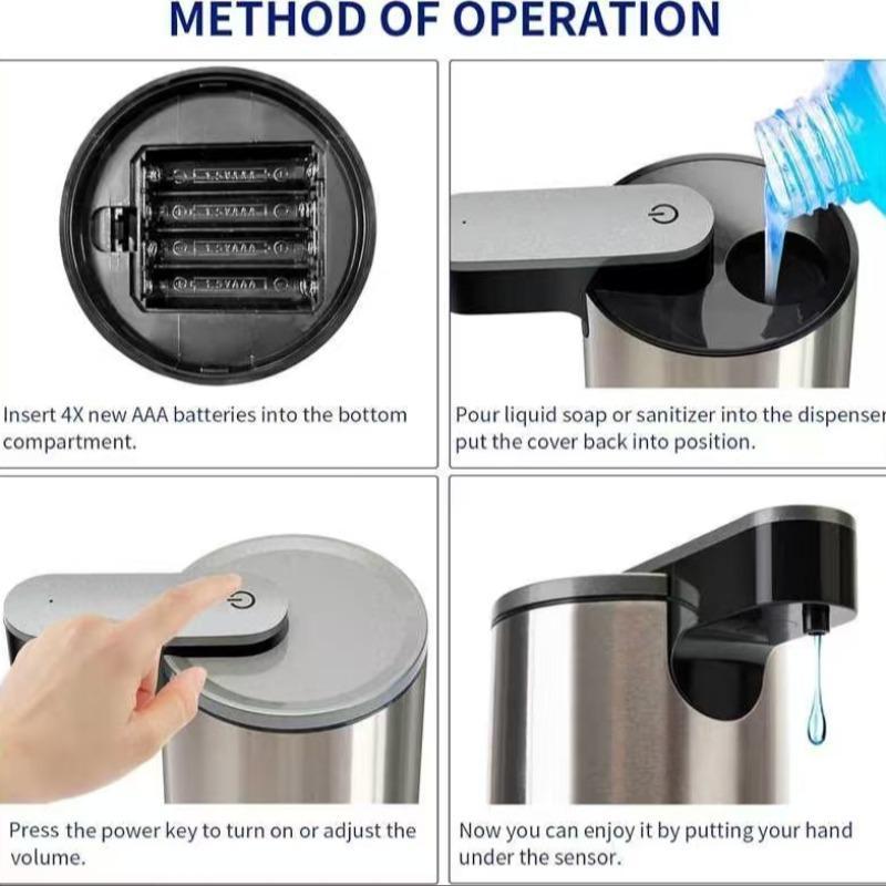 Stainless Steel Automatic Soap Dispenser, 2 Counts Touchless Electric Sensor Hand Free Bathroom Liquid Soap Dispenser with 3 Adjustable Volume Control, Kitchen Gadgets 2024