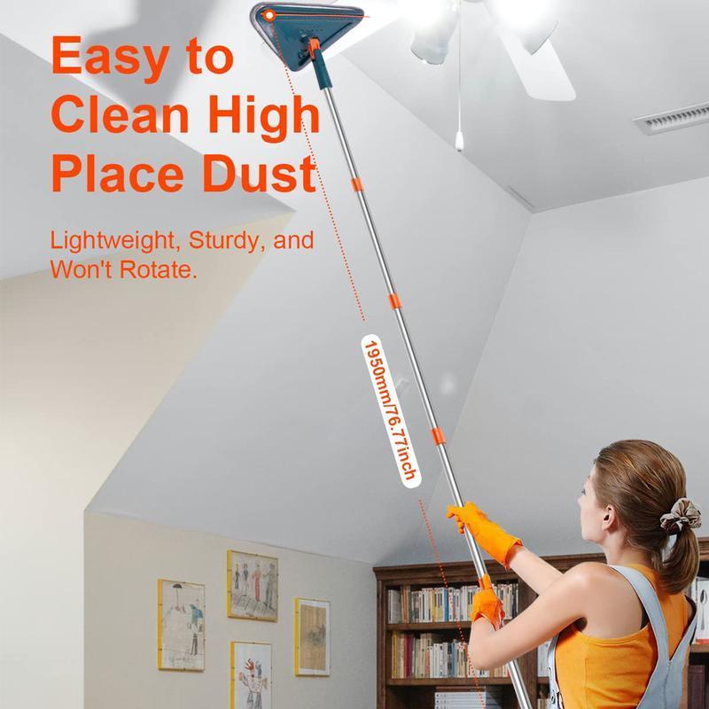 Long Handle Wall Cleaning Mop, 1 Set Adjustable Wall Mop with Replacement Head, 360° Spinning Floor Wall Cleaning Tool for Ceiling Fans Dust, Mop Floor Cleaning