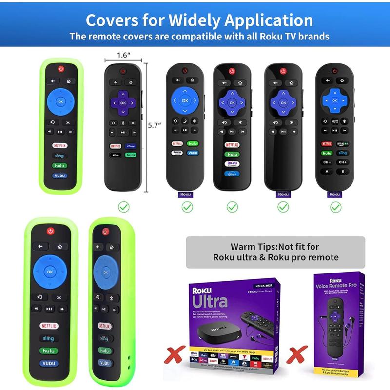 4 Pack Remote Case fit for Roku,Glowing Remote Cover, Remote Cover Battery Cover Compatible with Roku Voice Remote Official, Silicone Universal Protective Sleeve