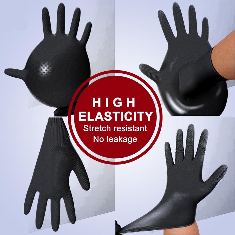 Heavy-duty black nitrile disposable gloves 8 mil diamond-textured grip for industrial, food applications, latex and powder free Cleaning Rubber