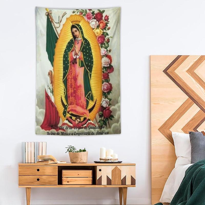 Our Lady of Guadalupe Virgin Mary Jesus Christmas Tapestry Wall Art Decor Christian Religious Tapestry Bedroom Living Room Dorm Home Decor Wall Hanging Party Gift, 40 x 60 inches