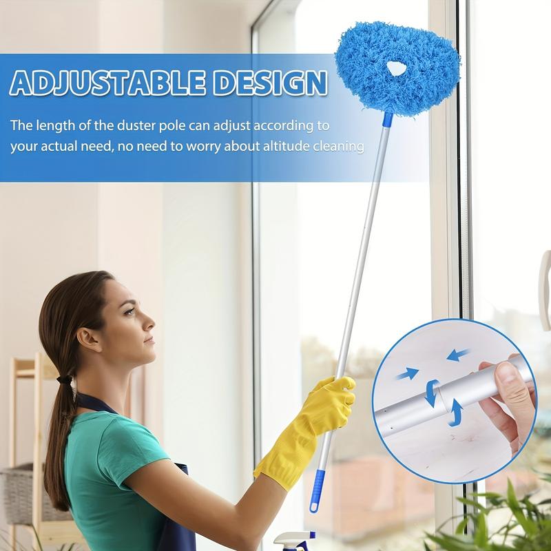 Extended Fan Blade Cleaner With Extension Handle, Retractable Ceiling Cleaner, Reusable Microfiber Ceiling Fan Duster, Removable Washable, For Cleaning Wall Door Bookshelves Window Furniture High Ceiling, Retractable Ceiling Cleaner (Blue Grey)