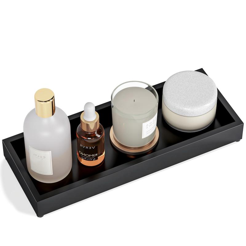 Bathroom Vanity Tray Black Decorative Tray for Counter, 11.2