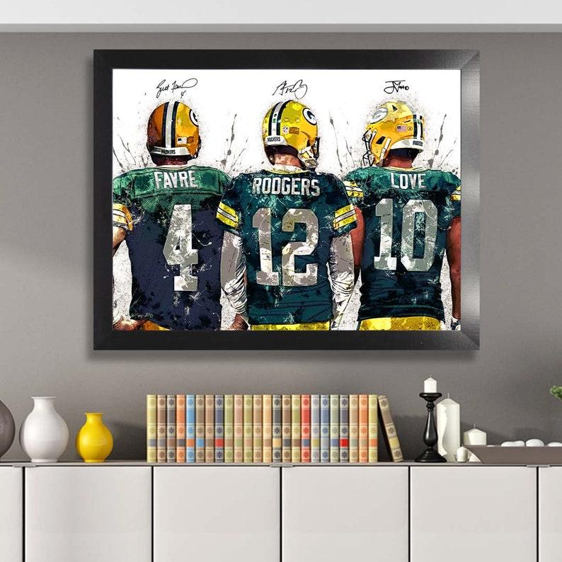 Jordan Love, Aaron Rodgers, Brett Favre, Poster, Green Bay Packers, Gallery Canvas Wrap, Man Cave, Kids Room, Game Room, Bar Decor Photo Ornaments Wall Artistic Decoration Print