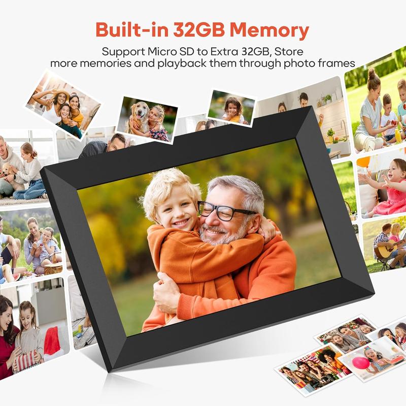 Ekoio Gift idea,10.1 Inch WiFi Digital Photo Frame with 1280 * 800P IPS Touch Screen HD Disply,Built-in 32GB Storage,Video Clips and Slide Show,Send Photos Instantly from Anywhere with via Free APP