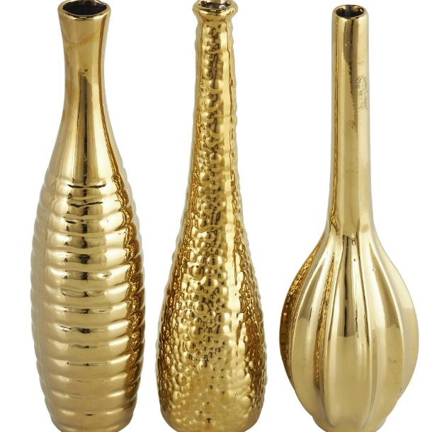 Glamorous and Elegant Gold Ceramic Vase Set of 3, 12