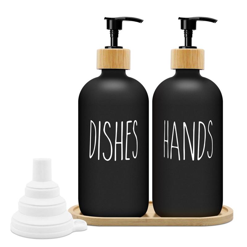 Soap Dispenser Bottle with Wooden Tray, 2 Counts set Multicolor 500ml Hand Soap Dispenser Bottle, Bathroom Supplies for Home Kitchen Hotel Dormitory Office