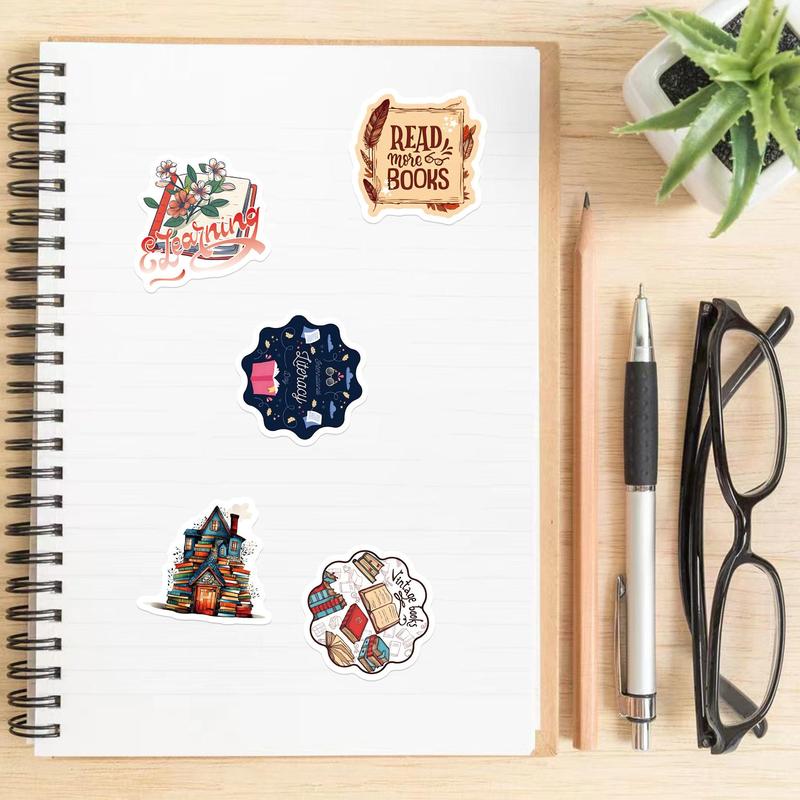 Reading Book Themed Sticker, 50pcs set Book Patterned Decorative Sticker, DIY Decals for Water Bottle, Laptop, Phone Case, Scrapbooking, Journal Making