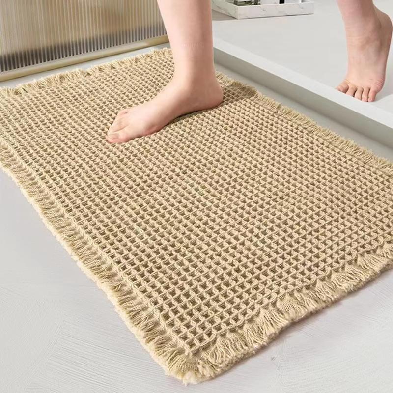 Boho Style Waffle Bath Mat, 1 Count Non-slip Washable Bath Rug, Super Absorbent Bath Mat, Soft Shower Mat for Bathroom Floor, Tub and Shower