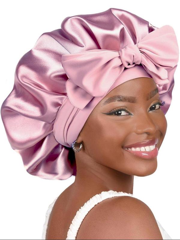 Solid Color Satin Bonnet, Soft Satin Bonnet with Tie Band, Sleeping Bonnet for Women & Girls Sleeping, Shower, SPA Used