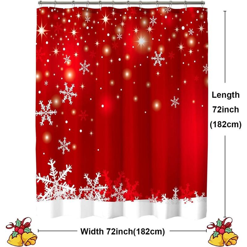 Christmas Shower Curtain, Red Christmas Snowflakes Shower Curtains for Bathroom Decor, Red Winter Holiday Shower Curtain, Xmas Funny Glitter Sparkle Fabric Cloth Bath Curtain, 72x72 Inch