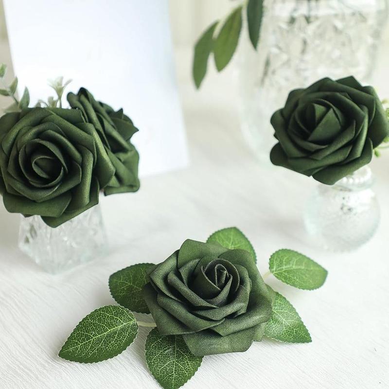 Artificial Rose (25pcs), Fake Rose with Stem, Faux Foam Flower for Home Party Wedding Decor, Decoration Supplies for Home Living Room Bedroom Dining Room