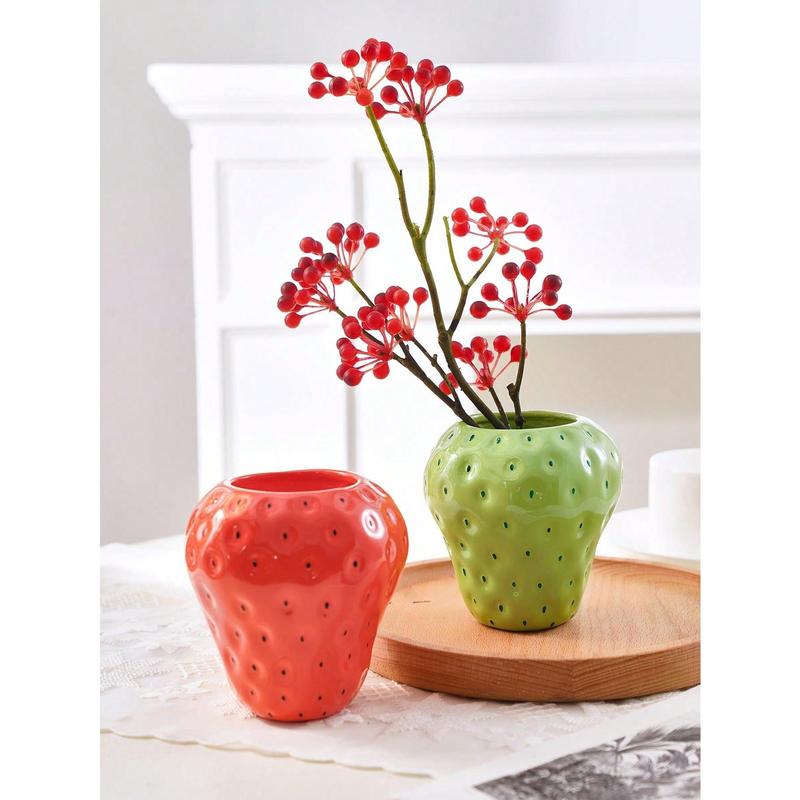 1pc Mini Adorable Strawberry Shaped Vase, Three Colors (red, Pink, Green) Optional, Hand-painted Decorative Resin Vase For Home, Restaurant Table Decoration And Hydroponic Plants