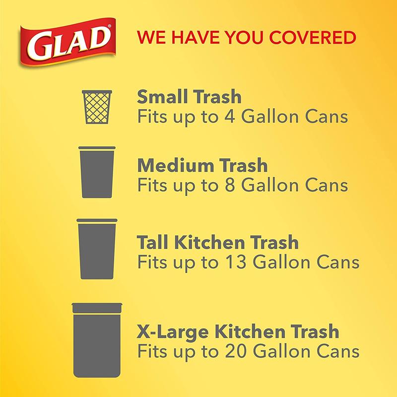 Glad Trash Bags, Medium Drawstring Garbage Bags with Clorox, 8 Gallon Grey Trash Bags, Lemon Fresh Bleach Scent, (Package May Vary), Lemon, 80 Count No brand