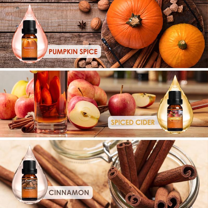 Autumn Fragrance Oil Set,  Fall Essential Oils for Diffuser and Candle Making, Pumpkin Spice, Cinnamon, Spiced Cider, Snickerdoodle, Autumn Wreath, Pine, Cozy Scented Oils