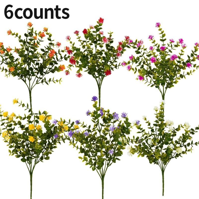 Faux Flower, 6 Counts set Outdoor UV Resistant Faux Plastic Floral Plant, Suitable for Decorating Window, Porch, Landscaping, Living Room