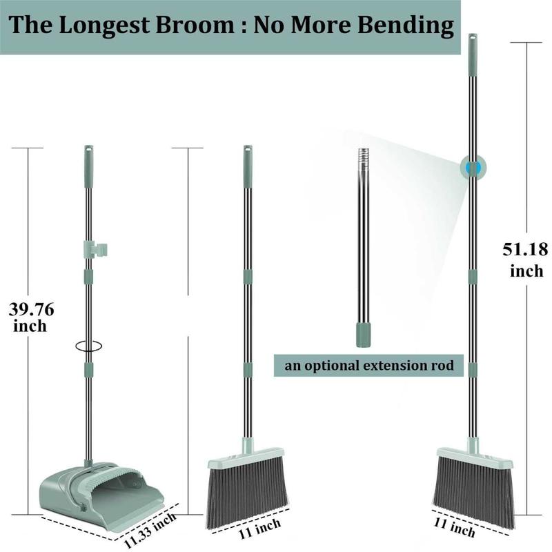 Upgraded Broom and Dustpan Set, Large Size and Stiff Broom Dust pan with Long Handle, Upright,Ideal for Indoor Outdoor Garage Kitchen