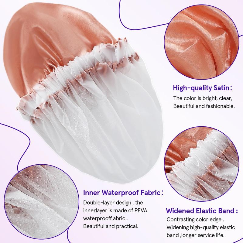 4 Pack Reusable Waterproof Shower Caps for Women with Toiletry Bag - Large Shower Cap Set for Long Hair, Hair Care Double Layer Waterproof Shower Cap