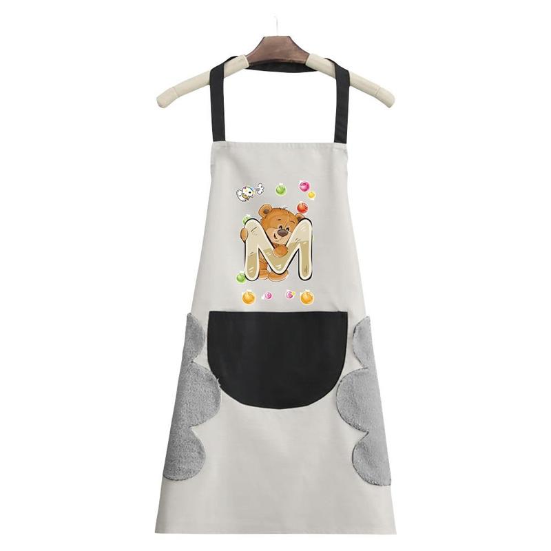 Bear & Letter Pattern Apron, 1 Count Adjustable Bib Apron, Easy Cleaning Stain-resistant Kitchen Cooking Apron for Restaurant & Home