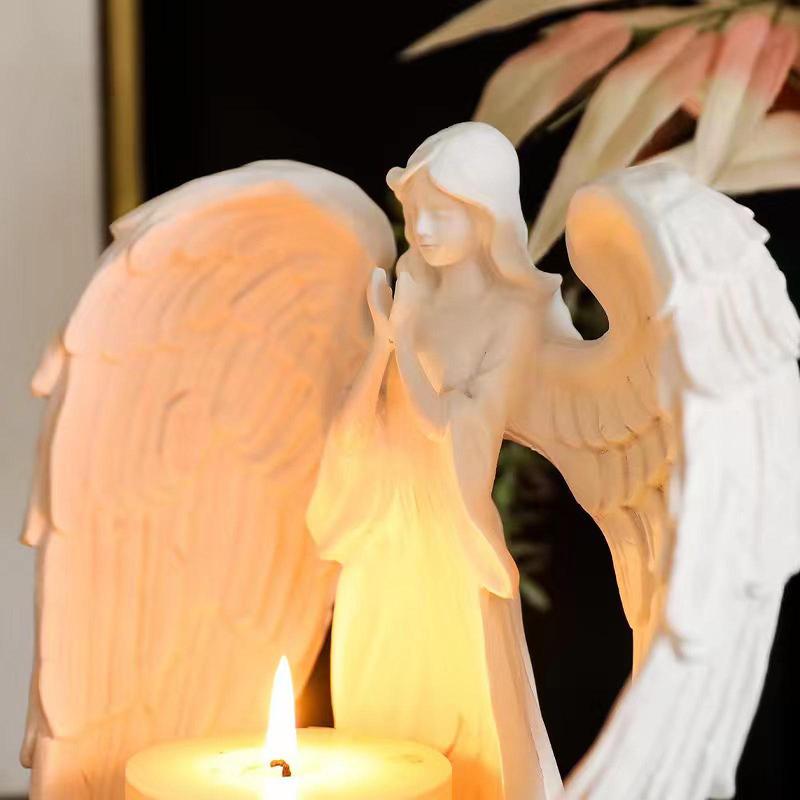 Angel Wings Design Candle Holder without Candle, 1 Count Home Decoration Candlestick, Living Room Bedroom Table Ornaments, Desktop Adornment for Gifts