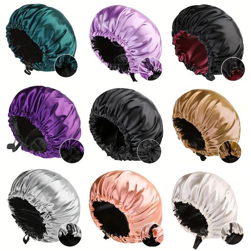 Satin Sleep Bonnet for Women Adjustable Silk Hair Wrap Sleeping Cap for Curly Hair - Nighttime Hair Care Shower Bonnets Perfect Gift Idea for Her