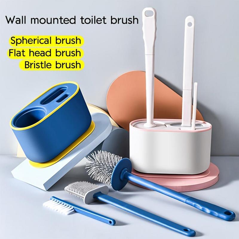 Toilet Brush with Holder, 1 Set 3-in-1 Long Handle Toilet Brush, Wall Mounted Quick Drying Toilet Cleaning Brush, Bathroom Cleaning Tools, Cleaning Supplies, Bathroom Accessories, Summer Essentials, Boyfriend Gift