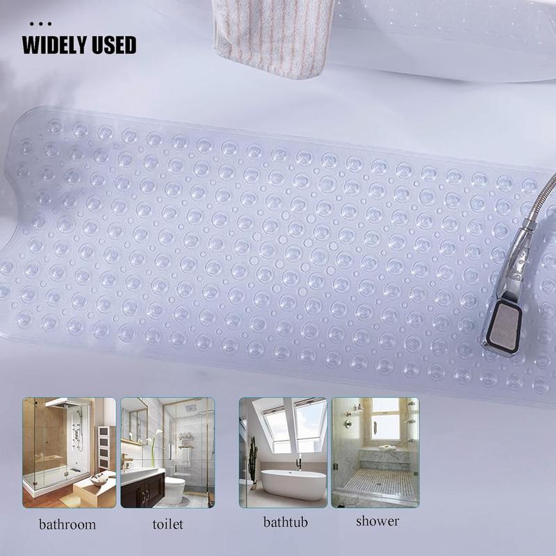 Extra Long Non Slip Bathtub Mat - 40 x 16 Inch Machine Washable Tub Mats with Suction Cups and Drain Holes for Bathroom