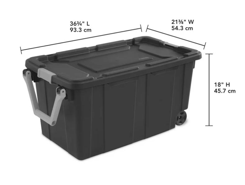 40 Gallon Plastic Tote for Adults, Wheeled Industrial Style, Flat Gray