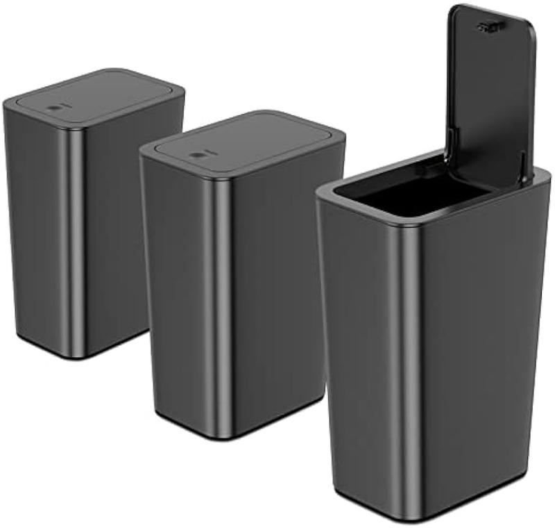 3-piece 10 liter 2.6 gallon bathroom trash can with lid, small kitchen trash can with push on lid, black trash can ultra-thin trash can trash can trash basket suitable for bathroom, kitchen, office, bedroom