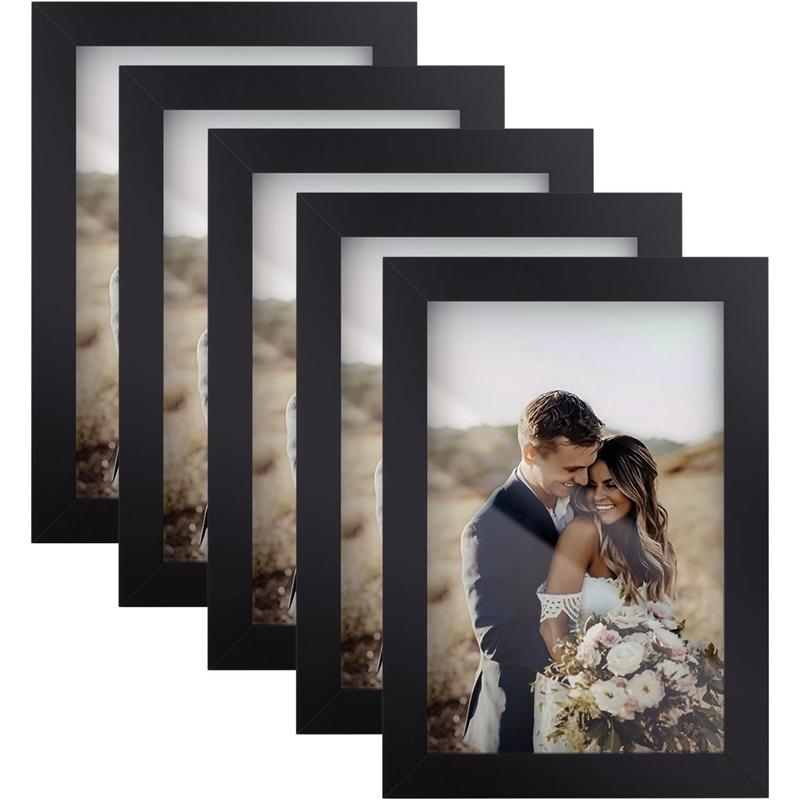 4x6 Picture Frames Set of 5, Wooden Picture Frames for 4x6 Picture Wall Gallery Black 4x6 Picture Frames Desktop or Wall Mounted Display for Prints, Photos, Paintings, Landscapes