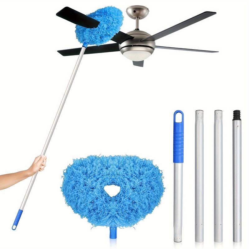 Extended Fan Blade Cleaner With Extension Handle, Retractable Ceiling Cleaner, Reusable Microfiber Ceiling Fan Duster, Removable Washable, For Cleaning Wall Door Bookshelves Window Furniture High Ceiling, Retractable Ceiling Cleaner (Blue Grey)