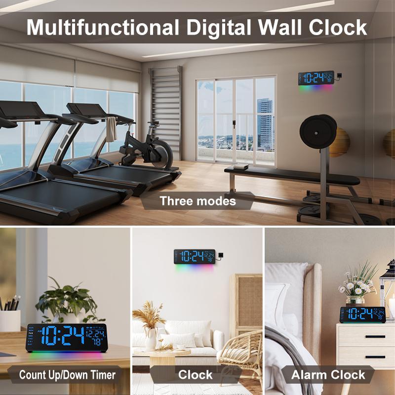 Room Decor Large Screen Digital Wall Decor Clock, 1 Count USB & Battery Powered Indoor Temperature Date Week Display Clock with Remote Control, Countdown Digital Alarm Clock with Night Light for Home Office Dormitory School