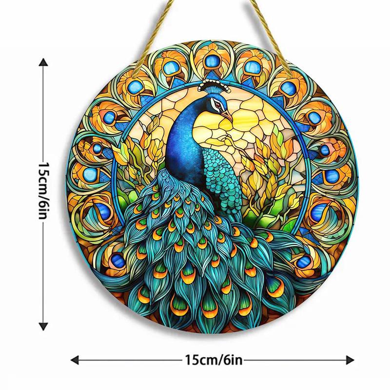 Peacock Pattern Hanging Decoration, Round Acrylic Hanging Ornament, Hanging Door Sign for Home Garden Yard, Spring Decorations for Home