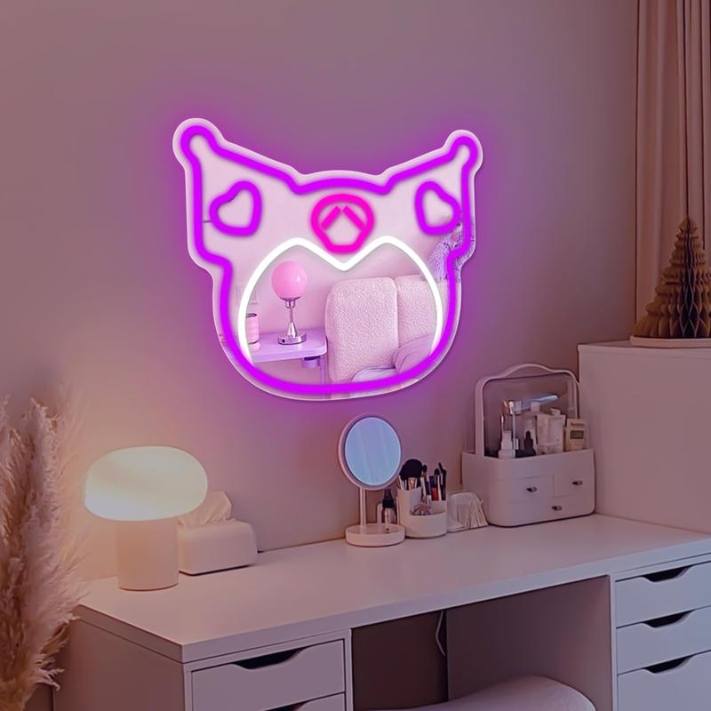 Kuromi mirror anime mirror neon dimmable LED anime wall mirror stress relief toy acrylic mirror bedroom wall stress relief toy