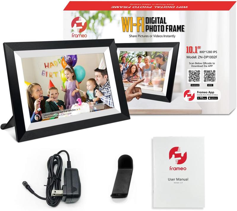 [Black Friday] Christmas Gift Wooden FRAMEO 10.1 Inch Smart WiFi Digital Photo Frame 32GB Memory 1280x800 IPS LCD Touch Screen, Auto-Rotate Portrait and Landscape, Share Moments Instantly via Frameo App from Anywhere