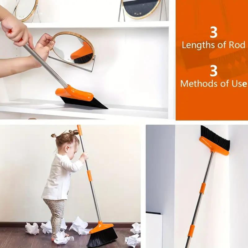 2024 Upgrade Broom and Dustpan Set, Self-Cleaning with Dustpan Teeth, Indoor&Outdoor Sweeping, Ideal for Dog Cat Pets Home Use, Stand Up Broom and Dustpan (Gray&Orange) Comfortable