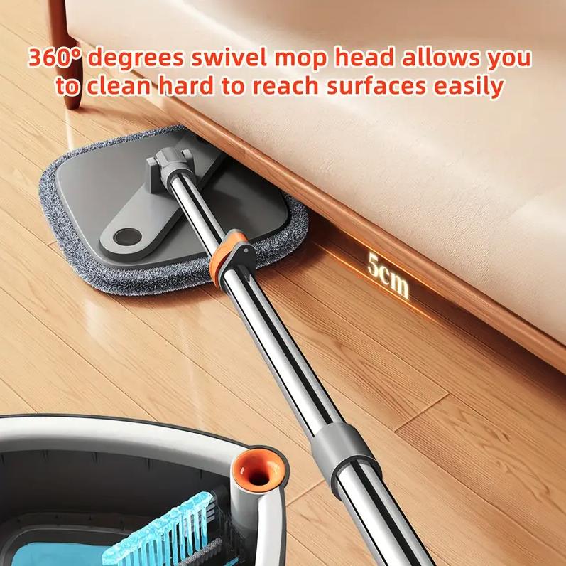 Spin Square Mop Square Spin Mop and Bucket Set, with Dirty Clean Water Separation System, Self Rotating Mop-Head for Hardwood Tile Marble Floors with 2 6 Pcs Mop