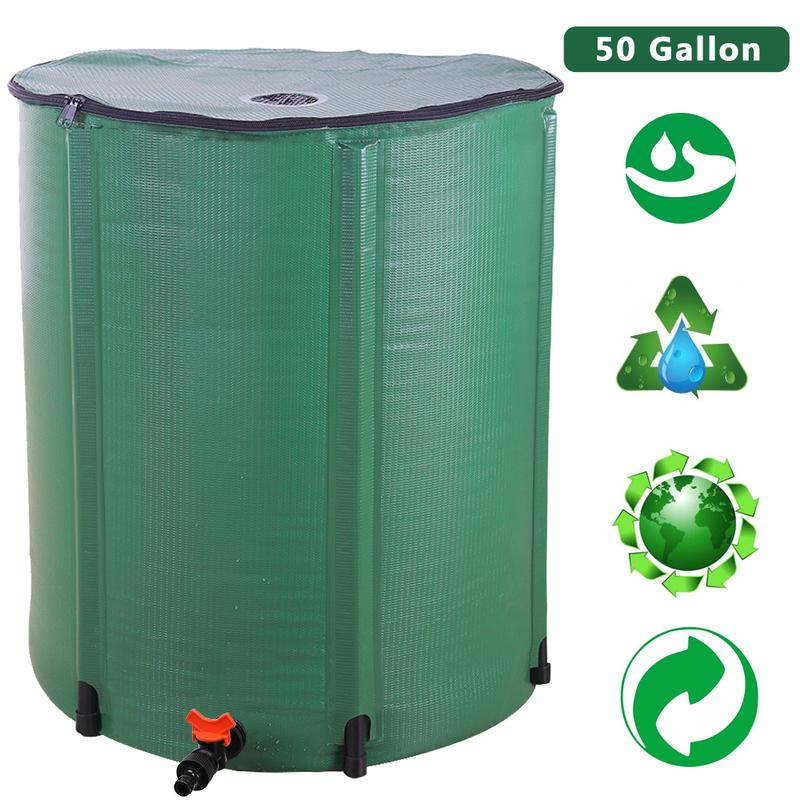 50gal PVC Rain Bucket with Scale 500D PVC Mesh Cloth Spigot Screen Top Lightweight Rain Barrel Water Tank Water Conservation Solution 190L Capacity Green