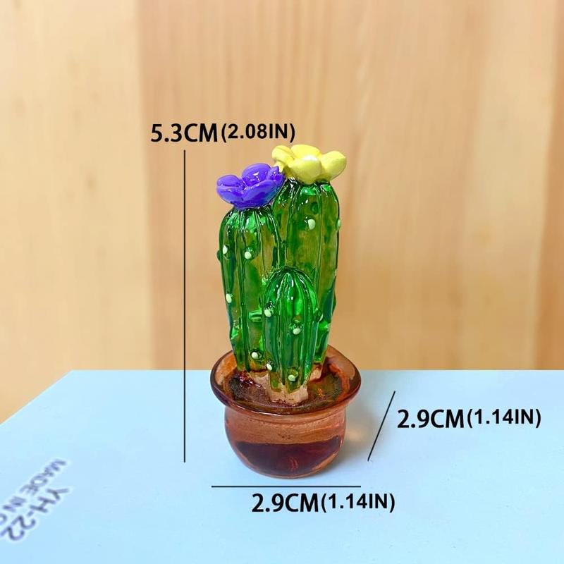 4PCS Handmade Blown Glass Art Cactus Cute Crystal Miniature Cactus Figurines Home Office Desk Tabletop Simulation Plants Decorations Car Inner Ornaments