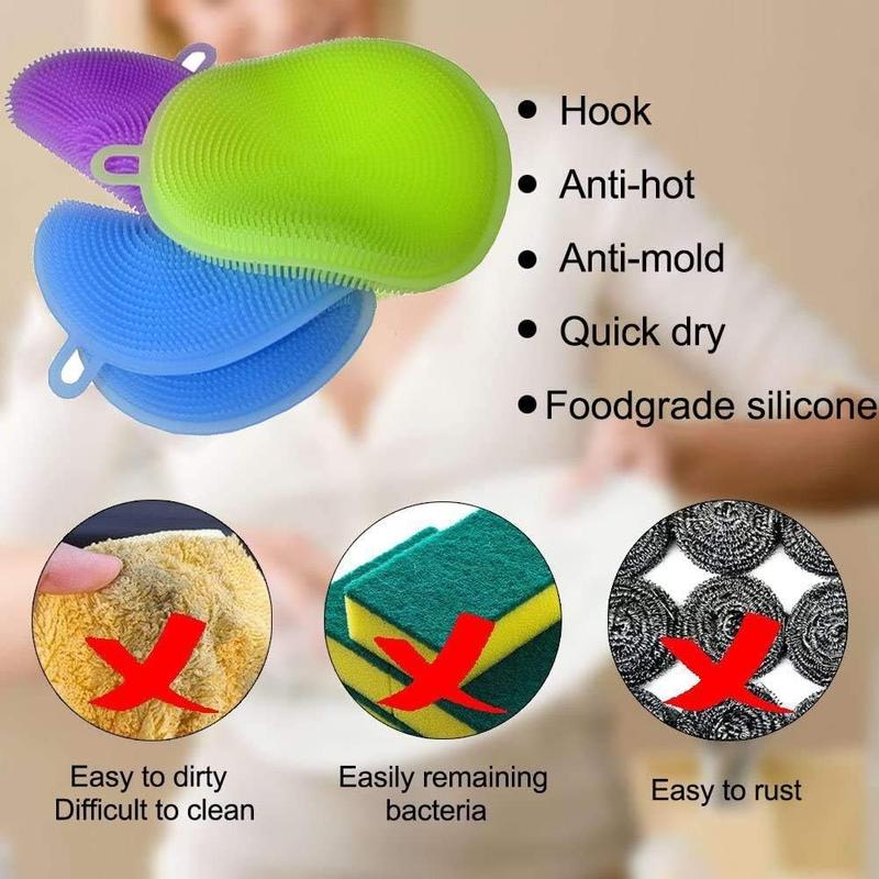 Silicone Sponge 9 Pack Sponges for Dishes Silicone Scrubber Dish Brush Kitchen Cleaning Sponges Silicone Dishwasher-Safe Brush Pad Double Sided for Kitchen (9 Pack-New)