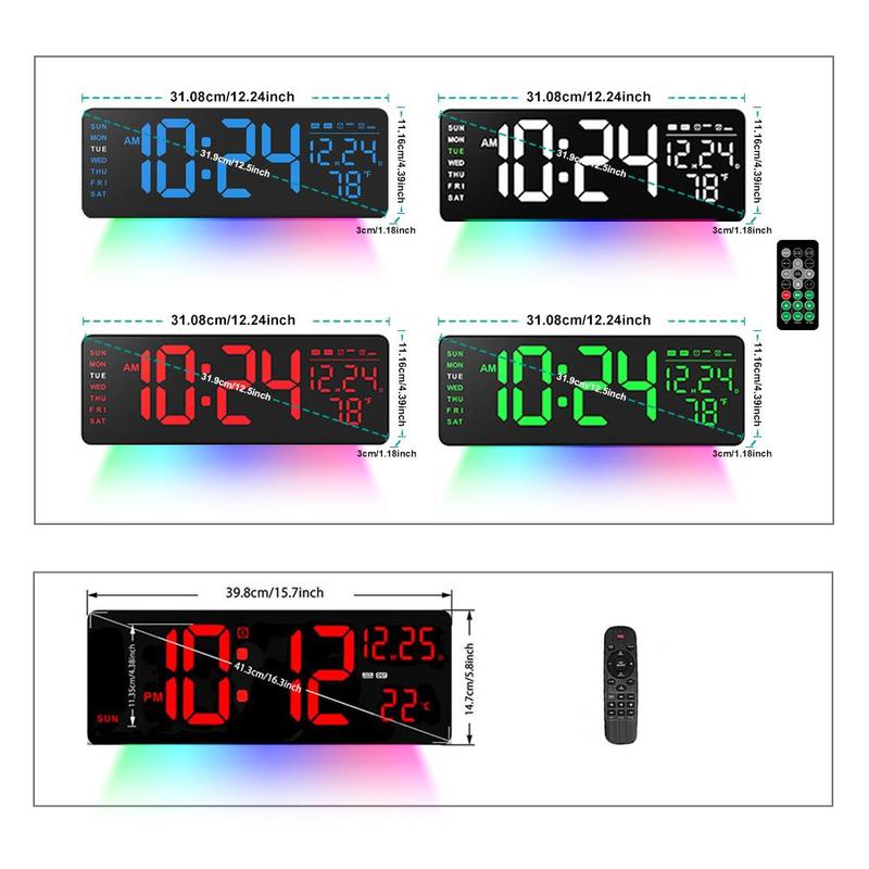 Room Decor Large Screen Digital Wall Decor Clock, 1 Count USB & Battery Powered Indoor Temperature Date Week Display Clock with Remote Control, Countdown Digital Alarm Clock with Night Light for Home Office Dormitory School