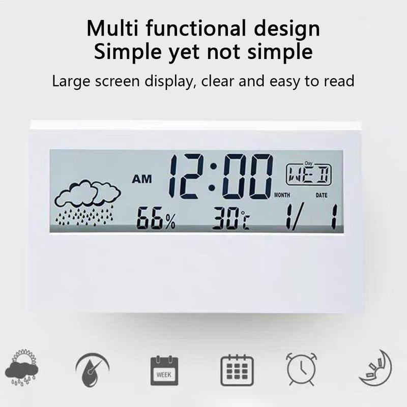 Smart Electronic Alarm Clock, 1 Count Multifunctional Silent Clock with Temperature & Humidity Display, Home Decor for Bedroom, Living Room, Office, without Battery