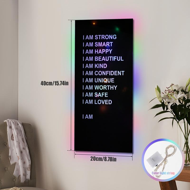 Colorful LED Light String Encouragement Mirror, Acrylic, Encourage Positive Affirmation Mirror, Brighten Motivational Wall Decor for Living Room, Bedroom, Studio